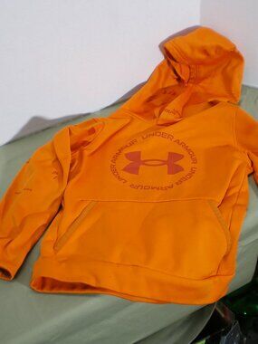 Under Armour Bright Orange Fleece Hoodie, Size Youth Small.